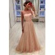 See Through Tulle Bubble Sleeves Prom Party Gowns| Full Beading Long Sleeves Evening Dresses