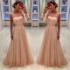 See Through Tulle Bubble Sleeves Prom Party Gowns| Full Beading Long Sleeves Evening Dresses