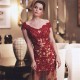Sparkling Beading Burgundy Appliques Chic Evening Dresses Mermaid See Through Tulle Prom Party Gowns