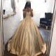 Off-the-Shoulder Champagne Gold Ball Gown Evening Dress Appliques Quinceanera Dresses