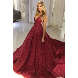 Elegant A-Line Straps Sleeveless V-Neck Floor-Length Prom Party Gowns