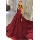 Elegant A-Line Straps Sleeveless V-Neck Floor-Length Prom Party Gowns