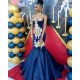 Chic Navy Blue Mermaid Prom Dresses High Neck Appliques Evening Dresses