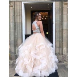 Simple Shining Sequins Jewel Sheer Prom Dresses Two Piece Sleeveless Chic Evening Dresses
