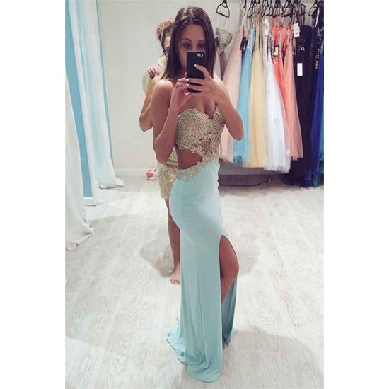 Simple Shining Sequins Applique Prom Dresses Side slit Mermaid Sleeveless Chic Evening Dresses