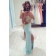 Simple Shining Sequins Applique Prom Dresses Side slit Mermaid Sleeveless Chic Evening Dresses