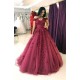 Delicate Off-the-shoulder Lace Appliques A-line Burgundy Evening Gown