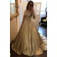 A-Line Evening Dresses Bateau Neck Long Sleevess Lace Appliques Prom Dresses