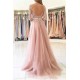 Gorgeous Applique Long Sleevess Prom Dresses Open Back Jewel Side Slit Evening Dresses with Belt