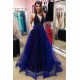 Elegant V-Neck Evening Dress Prom Party Gowns with Beadings