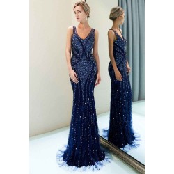 MATHILDA Mermaid Sleeveless V-neck Sequins Pattern Long Evening Gowns
