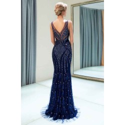 MATHILDA Mermaid Sleeveless V-neck Sequins Pattern Long Evening Gowns