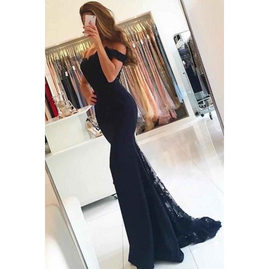Off Shoulder Slim Mermaid Evening Dress Floor Length Party Gown