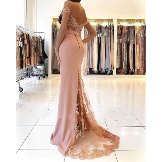 Off Shoulder Slim Mermaid Evening Dress Floor Length Party Gown