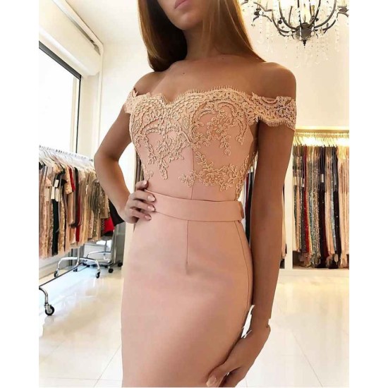 Off Shoulder Slim Mermaid Evening Dress Floor Length Party Gown