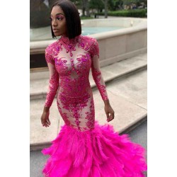 Long Sleeves Crystals Mermaid Evening Gowns Appliques Prom Party Gowns