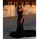 Black Chic Mermaid Prom Party GownsSweetheart Sequined Evening Dress