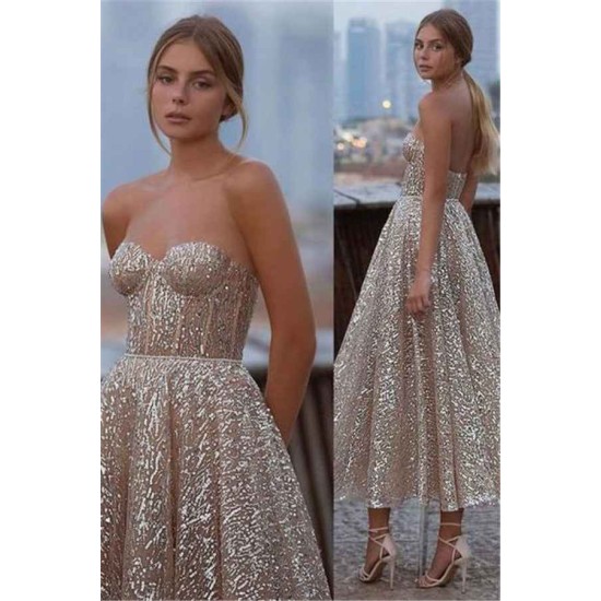 Glliter Seeveless Prom Evening Dress Backless Cocktail Party Dress