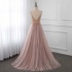 Sweetheart Crystal Prom Dresses Straps Spaghetti Tulle Evening Gown Split Side
