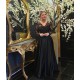 Elegant Long Sleevess Black V-neck Satin Lace Evening Dresses