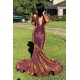Halter Chic V-neck Sparkle Prom Dresses Fit and Flare Sleeveless Elegant Evening Gowns