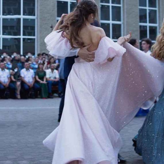 Sparkle Pearl Pink Sequined High Split A-line Prom Party Gowns with Bracelet