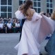 Sparkle Pearl Pink Sequined High Split A-line Prom Party Gowns with Bracelet