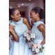 Ankle Length Halter Lace Applique Bridesmaid Dresses With Big Bow At Back A-line Formal Wedding Party Dresses