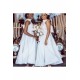 Ankle Length Halter Lace Applique Bridesmaid Dresses With Big Bow At Back A-line Formal Wedding Party Dresses