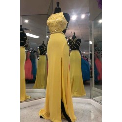 Exquisite Jewel Sleeveless Beading Prom Party Gowns| Chic Front Slit Long Prom Gown