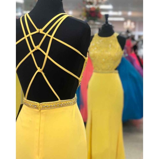 Exquisite Jewel Sleeveless Beading Prom Party Gowns| Chic Front Slit Long Prom Gown