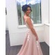 Elegant V-Neck Sleeveless Long Prom Dress Tulle With Lace Appliques