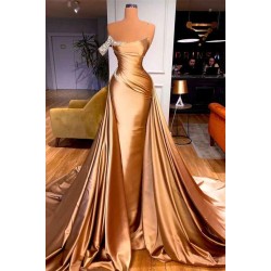Chic One Shoulder Beaded Mermaid Prom Dress With Court Train