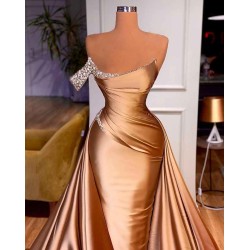 Chic One Shoulder Beaded Mermaid Prom Dress With Court Train
