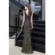 Sparkle V-neck High split Sleeveless Black Evening Dress On Sale