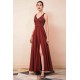 Rust A-line Chiffon V-neck Open-back Prom Dress