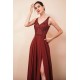 Rust A-line Chiffon V-neck Open-back Prom Dress