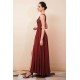 Rust A-line Chiffon V-neck Open-back Prom Dress