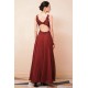 Rust A-line Chiffon V-neck Open-back Prom Dress