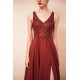 Rust A-line Chiffon V-neck Open-back Prom Dress