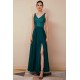 Rust A-line Chiffon V-neck Open-back Prom Dress