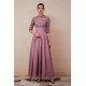 Elegant Violet 3/4 sleeves High waist Beaded Lace Chiffon Evening Dress