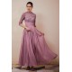 Elegant Violet 3/4 sleeves High waist Beaded Lace Chiffon Evening Dress