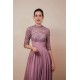 Elegant Violet 3/4 sleeves High waist Beaded Lace Chiffon Evening Dress