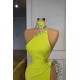 Unique Ginger yellow Triangle Neck Sexy high side-cut Long Evening Dress