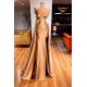 One Shoulder Long Sleeves Mermaid Prom Dress Split With Beads