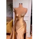 One Shoulder Long Sleeves Mermaid Prom Dress Split With Beads