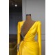 Bright Yellow V-neck Metallic Sequin Long sleeves Prom Dress