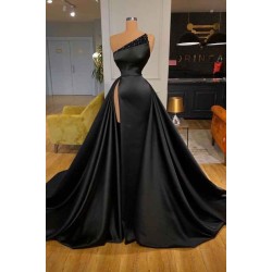 Sexy Black Beadings Prom Dress Long With Split On Sale