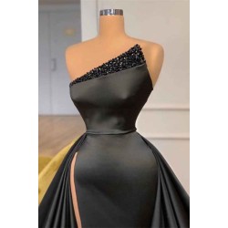 Sexy Black Beadings Prom Dress Long With Split On Sale